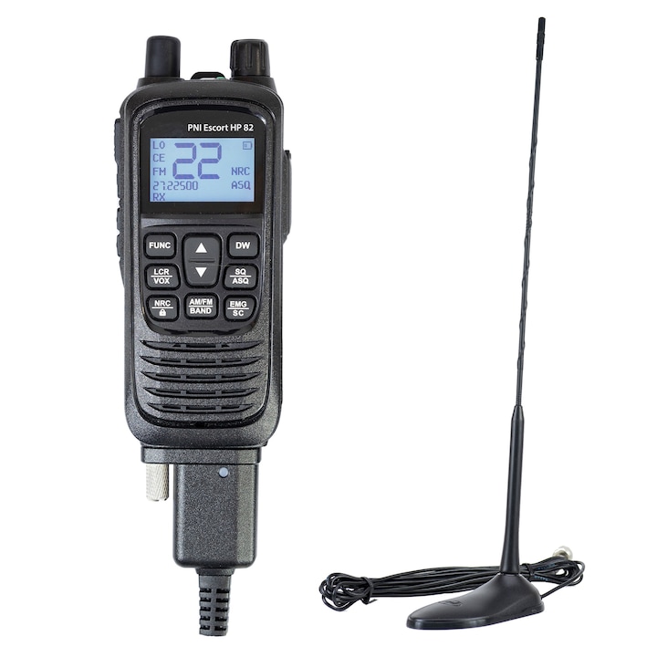Pachet statie radio CB portabila PNI Escort HP 82, 4W, 12V, 40CH si antena CB PNI Extra 45, 150W cu magnet inclus