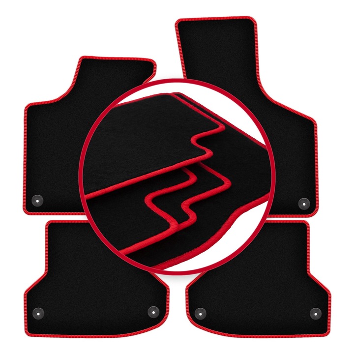 Set covorase auto, 4 bucati, presuri auto, pentru: Audi A3 8P (2003-2011) hatchback, sportback, decapotabila negru cu cusaturi rosii, Wielganizator