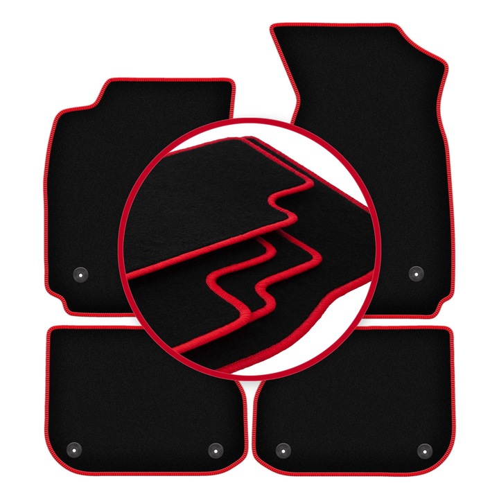 Set covorase auto, 4 bucati, presuri auto, pentru: Audi A4 B5 (1995-1999) sedan, break, avant negru cu cusaturi rosii, Wielganizator