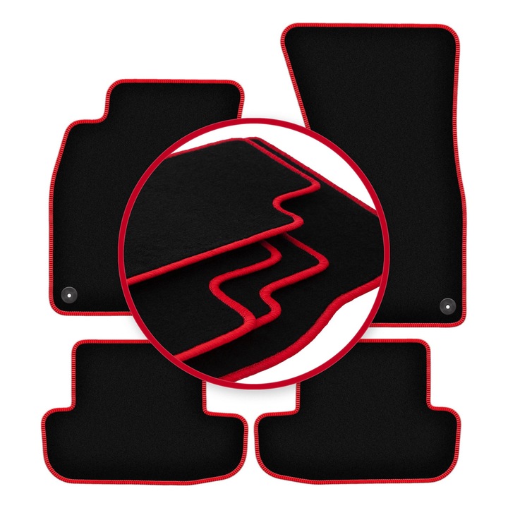 Set covorase auto, 4 bucati, presuri auto, pentru: Audi A5 8T (2008-2018) coupe negru cu cusaturi rosii, Wielganizator