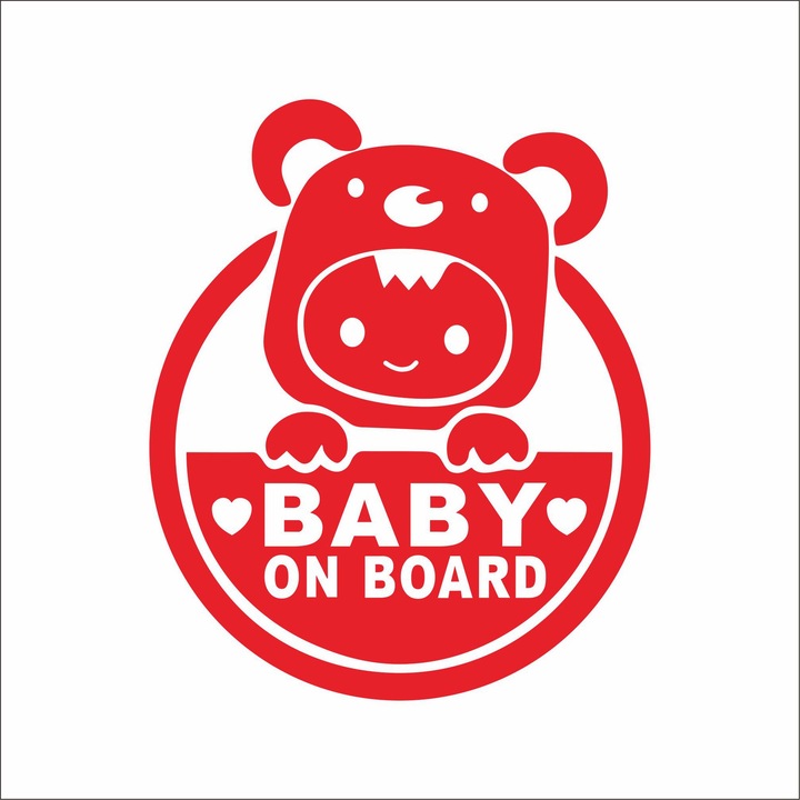 Autocolant auto "Baby on Board", rosu, 12.5x15cm