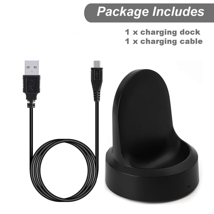 Töltő dokkoló USB-kábellel kompatibilis a Samsung Galaxy Gear S3 Classic / Frontier R732 R770 S2 mágneses tartóval, mágneses vezeték nélküli töltés, 1 m, fekete