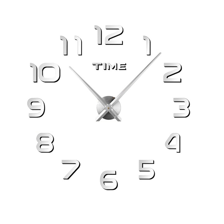 DIY самозалепващ се 3D стенен часовник без рамка, Hggzeg, акрилен стикер за стенен часовник за декорации на дома в хола, спалнята, огледален ефект, без шум, лесен за инсталиране, диаметър 60-120 см, сребрист
