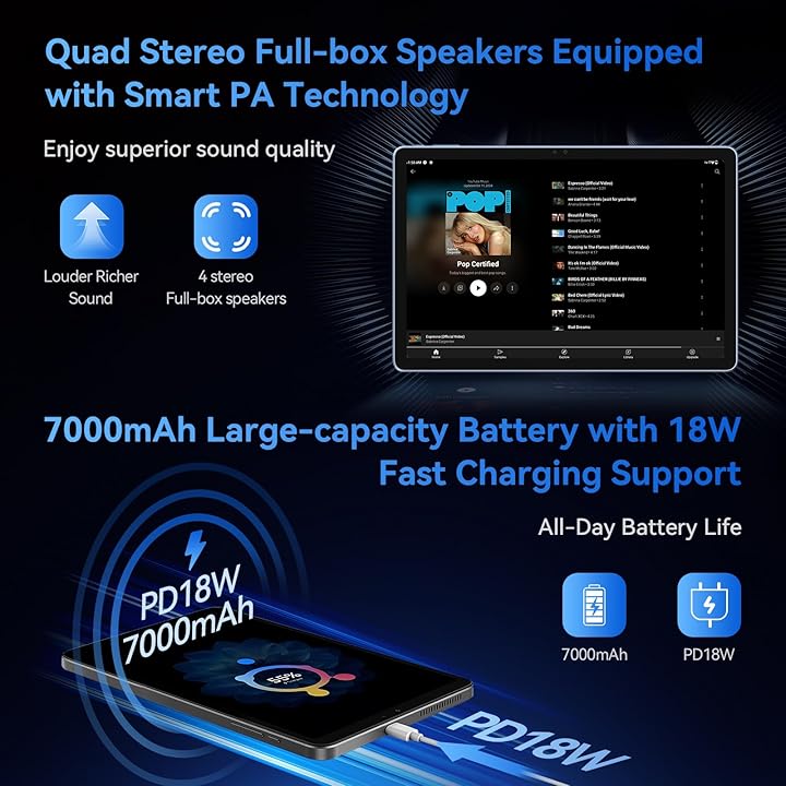 Tableta ALLDOCUBE® iPlay60 Pro, Android 14, 11 inch Helio G99, 16(6+10)GB RAM/128GB ROM, 1.5TB extensibil, Ecran FHD 1920x1200, WiFi & SIM, Widevine L1, 7000mAh, Camera 5MP/5MP, Bluetooth 5.2, Storm Grey