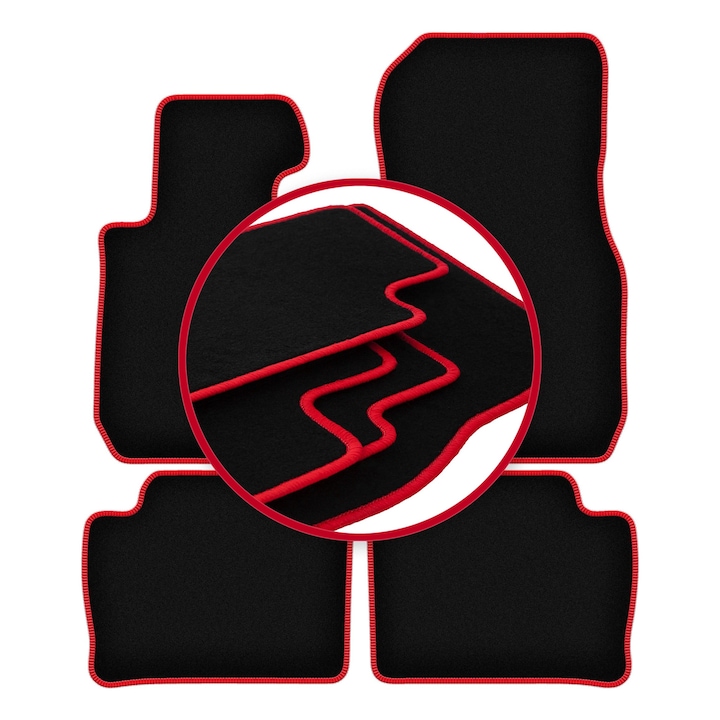 Set covorase auto, 4 bucati, presuri auto, pentru: BMW 3 F30 (2011-2018) sedan negru cu cusaturi rosii, Wielganizator