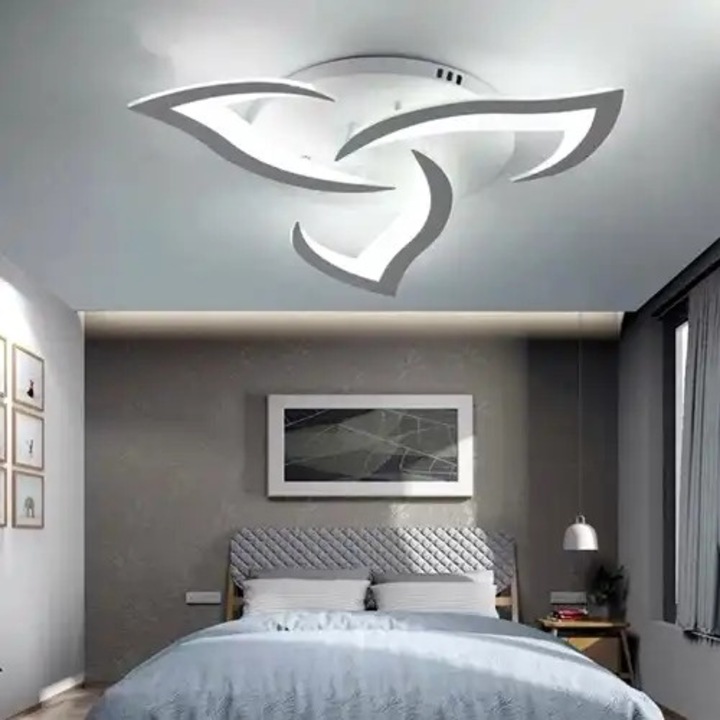 Lustra LED aplicata cu telecomanda, alba, rotunda, 54W, 3 functii de lumina, calda/naturala/rece, intensitate reglabila, dimensiune, 58x58x8cm, IP21, montaj tavan, LDC