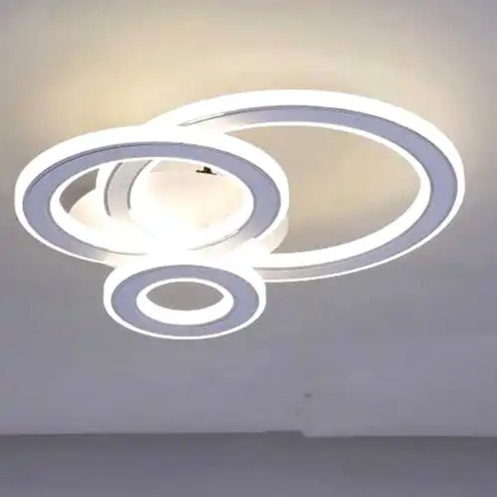 Lustra LED, alba, rotunda, 52W, trei tipuri de lumina, calda, neutra si rece, dimensiuni (L, l, h) 28x27x7cm, clasa protectie IP21, montaj tavan