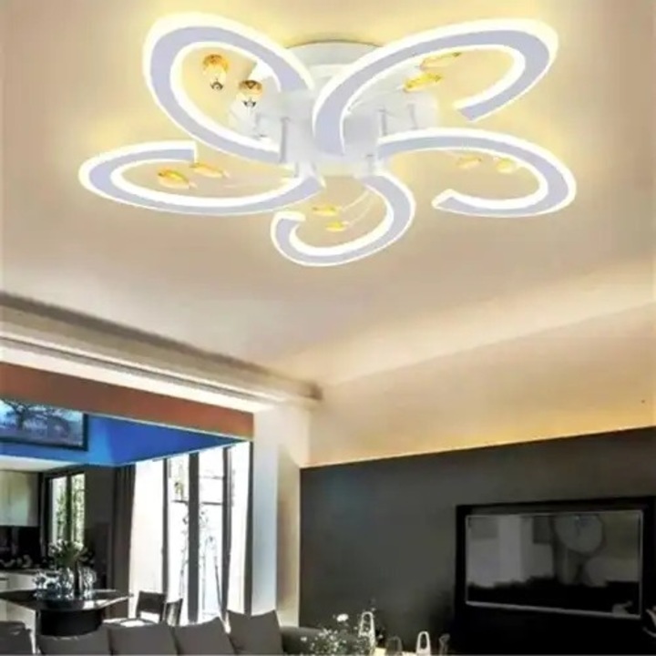 Lustra LED cu 3 tipuri de lumina si telecomanda, alba, rotunda, 180W, intensitate reglabila, lumina rece/neutra/calda, 60x60x8cm, IP21, aplicata, montaj tavan, LED CONCEPT