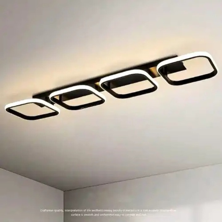 Lustra LED cu 3 tipuri de lumina si telecomanda, neagra, liniara, 104W, intensitate reglabila, lumina rece/neutra/calda, 82x25x13cm, IP21, aplicata, montaj tavan, LED CONCEPT