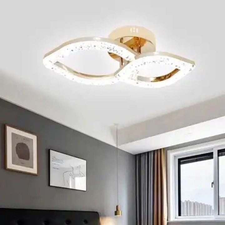 Lustra LED cu 3 tipuri de lumina si telecomanda, aurie, ovala, 48W, intensitate reglabila, lumina rece/neutra/calda, 23x45x14cm, IP21, aplicata, montaj tavan, LED CONCEPT