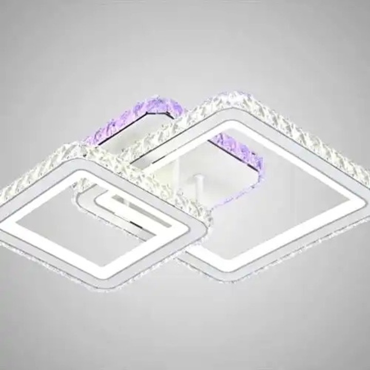 Lustra LED aplicata cu telecomanda, argintie, patrata, 67W, 3 functii de lumina, calda/naturala/rece + RGB, intensitate reglabila, dimensiune, 50x50x13cm, IP21, montaj tavan, LDC