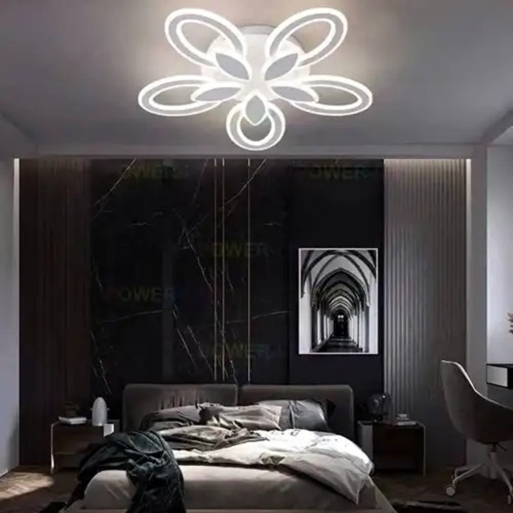 Lustra LED aplicata cu telecomanda, alba, rotunda, 200W, 3 functii de lumina, calda/naturala/rece, intensitate reglabila, dimensiune, 67x67x8cm, IP21, montaj tavan, LDC