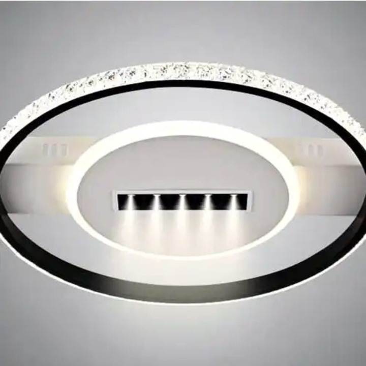 Lustra LED cu 3 tipuri de lumina si telecomanda, neagra, rotunda, 52W, intensitate reglabila, lumina rece/neutra/calda, 41x41x6cm, IP21, aplicata, montaj tavan, LED CONCEPT