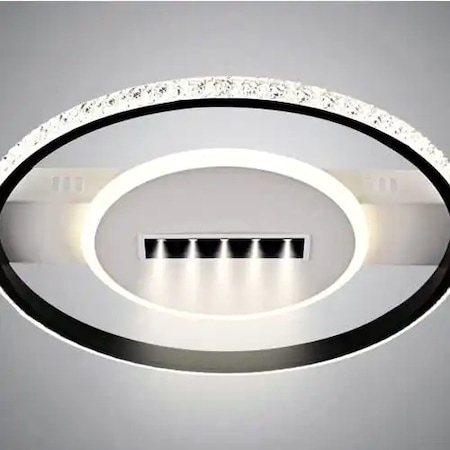Lustra LED cu 3 tipuri de lumina si telecomanda, neagra, rotunda, 52W ...