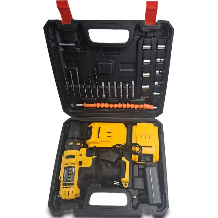 Trusa completa bormasina electrica fara fir, 21V, 2 baterii, 1500mAh, 1,9 kg, cu valiza, foraj fara fir, baterie de litiu, kit de combinatie electrica multifunctionala