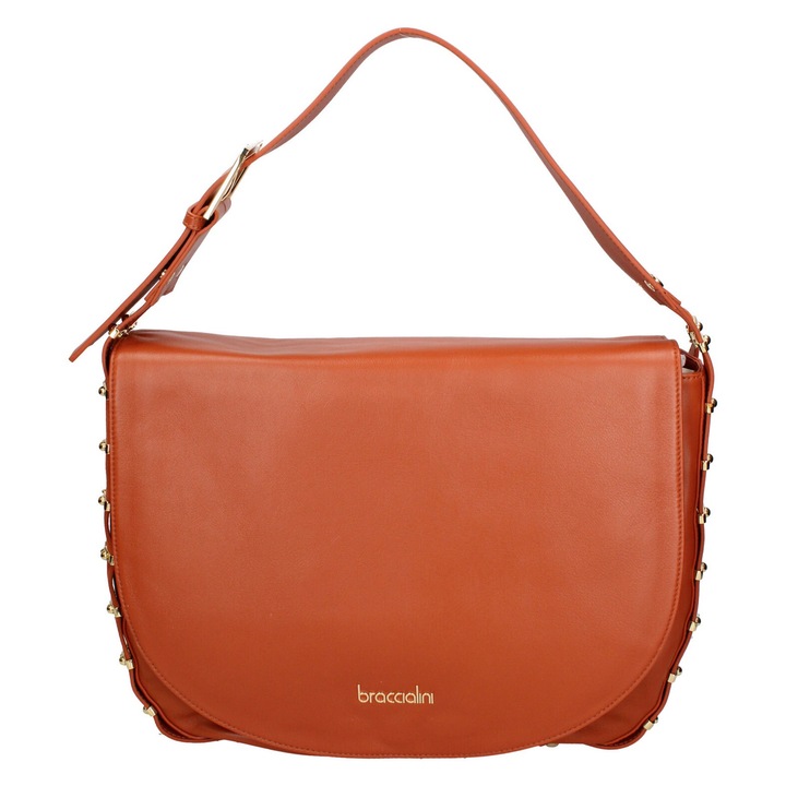 BRACCIALINI, Geanta din piele cu bareta de umar si detalii cu lant, Maro