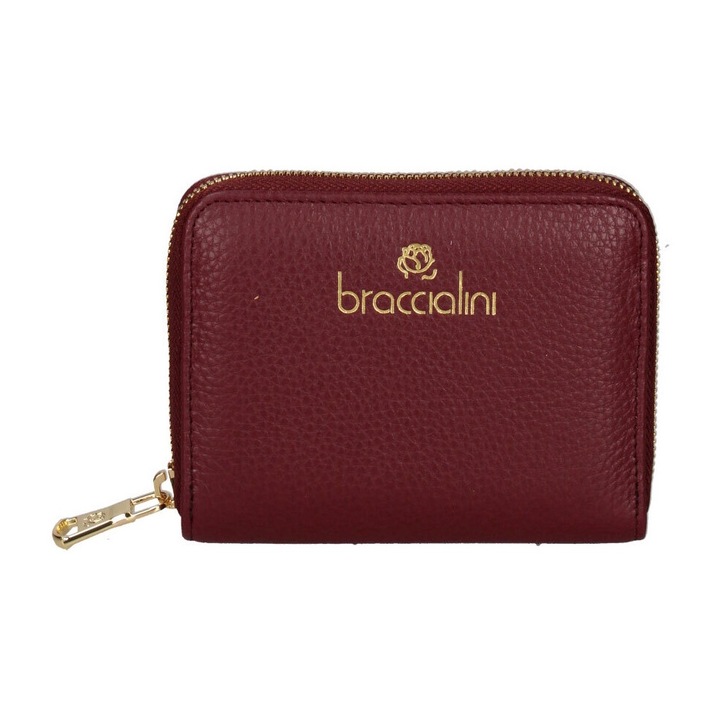 BRACCIALINI, Portofel din piele cu fermoar, Visiniu
