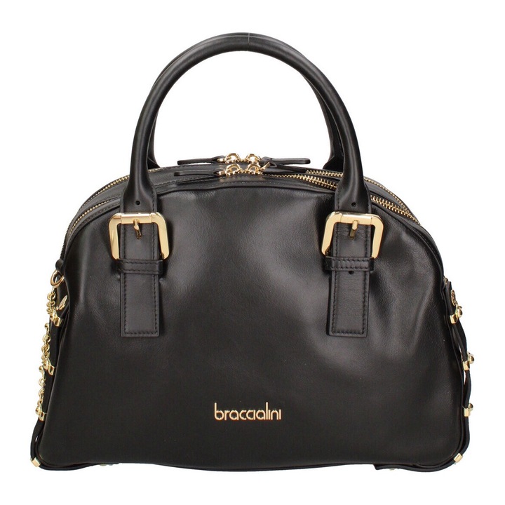 BRACCIALINI, Geanta din piele cu maner, bareta detasabila si lanturi decorative, Negru