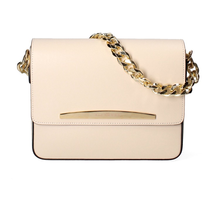 John Richmond, Geanta din piele cu bareta de umar ajustabila, Auriu, Bej