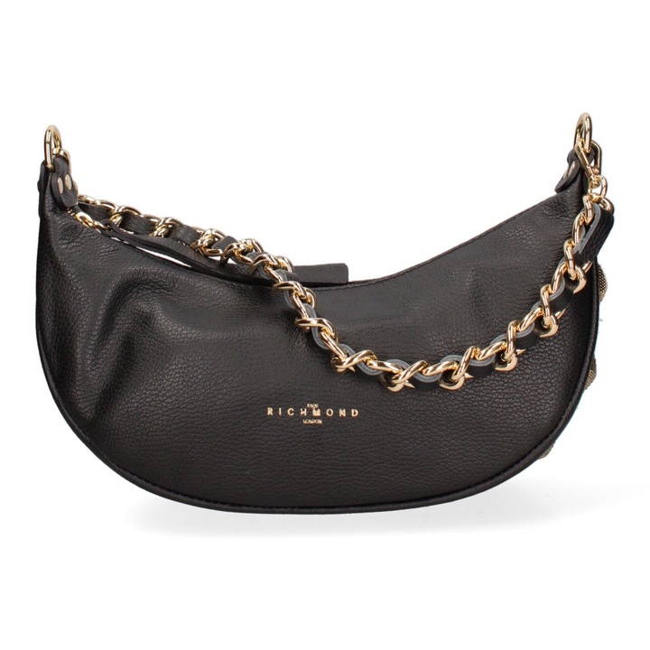 John Richmond, Geanta din piele in forma de semiluna cu bareta de umar, Auriu, Negru