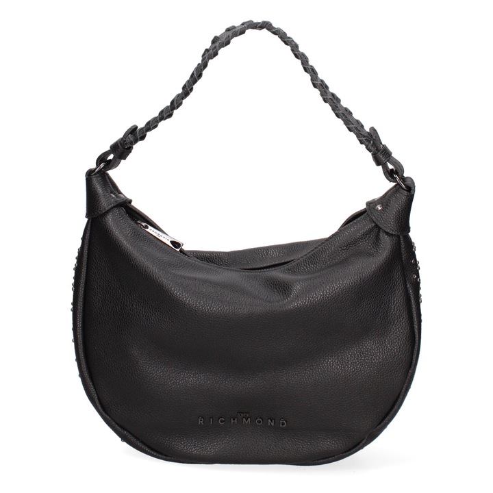 John Richmond, Geanta din piele cu bareta de umar si detalii cu nituri, Negru, Gri