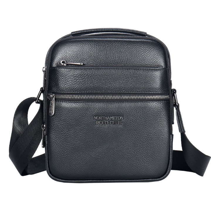 Northampton Polo Club, Geanta crossbody din piele cu detaliu logo, Negru