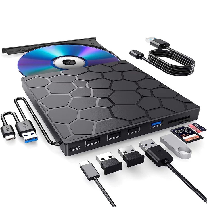 Външно оптично устройство, 7-в-1, USB/Type-C, преносим дизайн, 155x145x15mm Zouan™