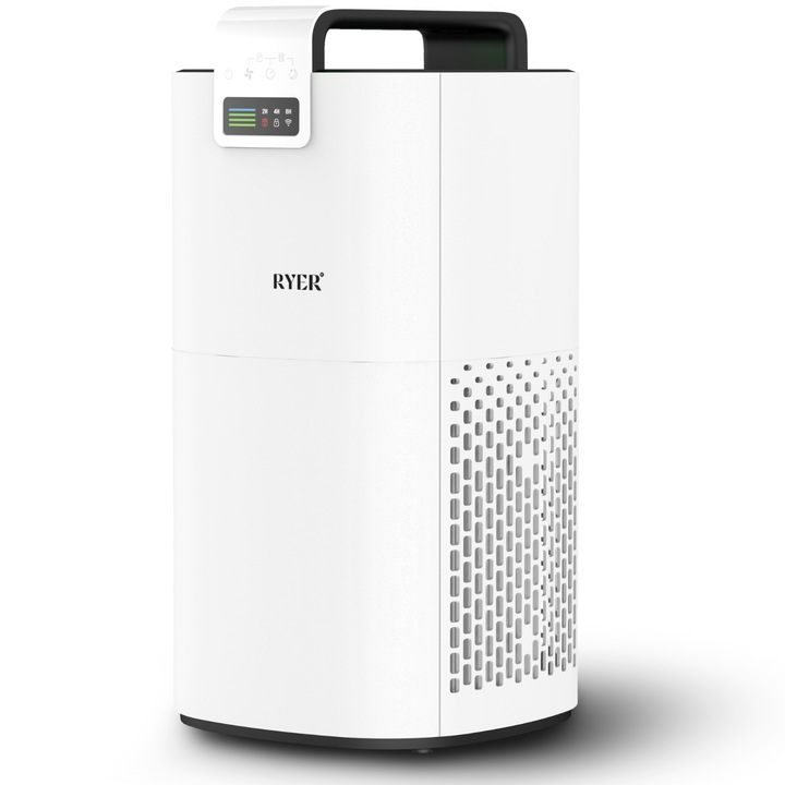 Пречиствател на въздух RYER, Wi-Fi, HEPA филтър, филтър с активен въглен, филтър за прах, мощност 350m3/h, покритие 42m2, дифузер за ароматерапия, мобилно приложение, светлинни индикатори за качеството на въздуха, начини за използване