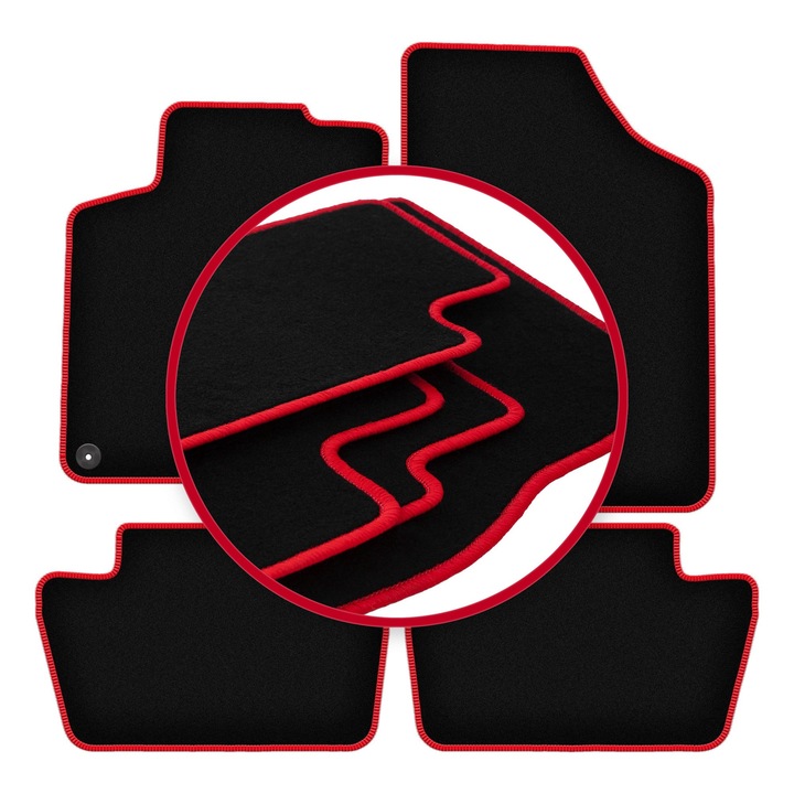 Set covorase auto, 4 bucati, presuri auto, pentru: Citroen C4 II (2010-2018) hatchback, break negru cu cusaturi rosii, Wielganizator