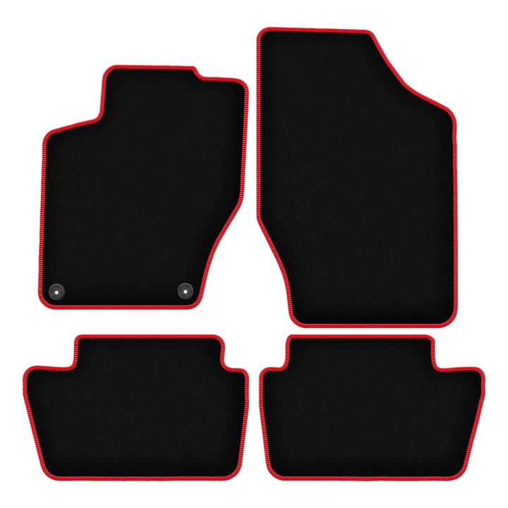 Set covorase auto, 4 bucati, presuri auto, pentru: Citroen C4 II (2010-2018) hatchback, break negru cu cusaturi rosii, Wielganizator