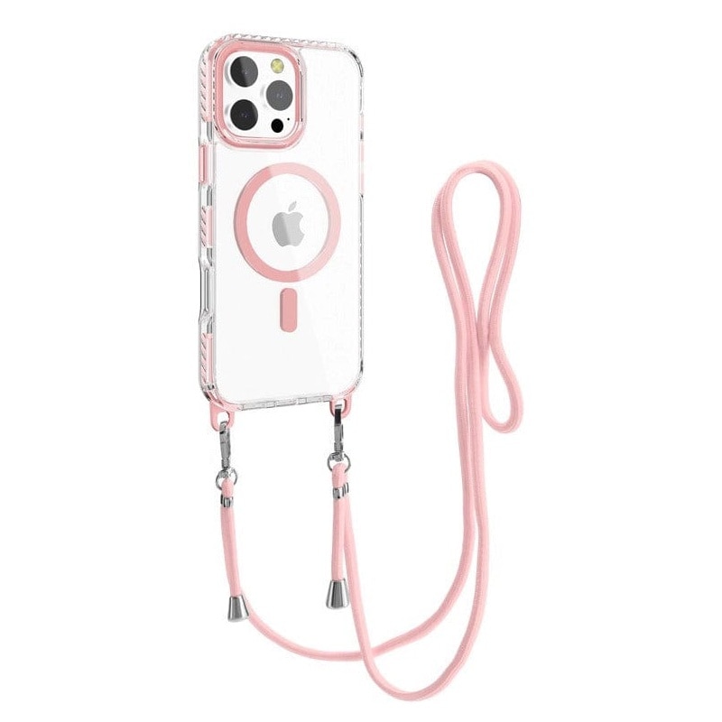 Husa pentru Apple iPhone 16 Pro Max Daden®, Snur detasabil, Antisoc, Protectie Superioara, Bumper interior, Magsafe, Transparenta cu Roz