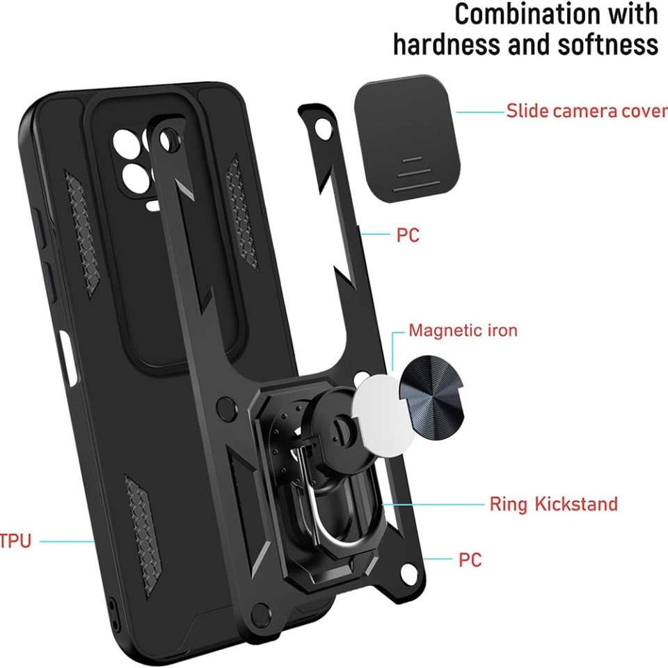 Husa pentru Xiaomi Redmi Note 9 Pro / Redmi Note 9S / Redmi Note 9 Pro Max cu inel magnetic si protectie camera Skyddar CamShield - Negru