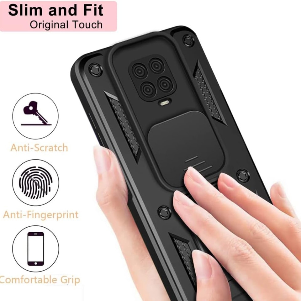 Husa pentru Xiaomi Redmi Note 9 Pro / Redmi Note 9S / Redmi Note 9 Pro Max cu inel magnetic si protectie camera Skyddar CamShield - Negru