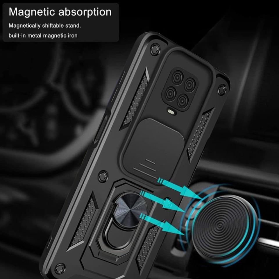 Husa pentru Xiaomi Redmi Note 9 Pro / Redmi Note 9S / Redmi Note 9 Pro Max cu inel magnetic si protectie camera Skyddar CamShield - Negru