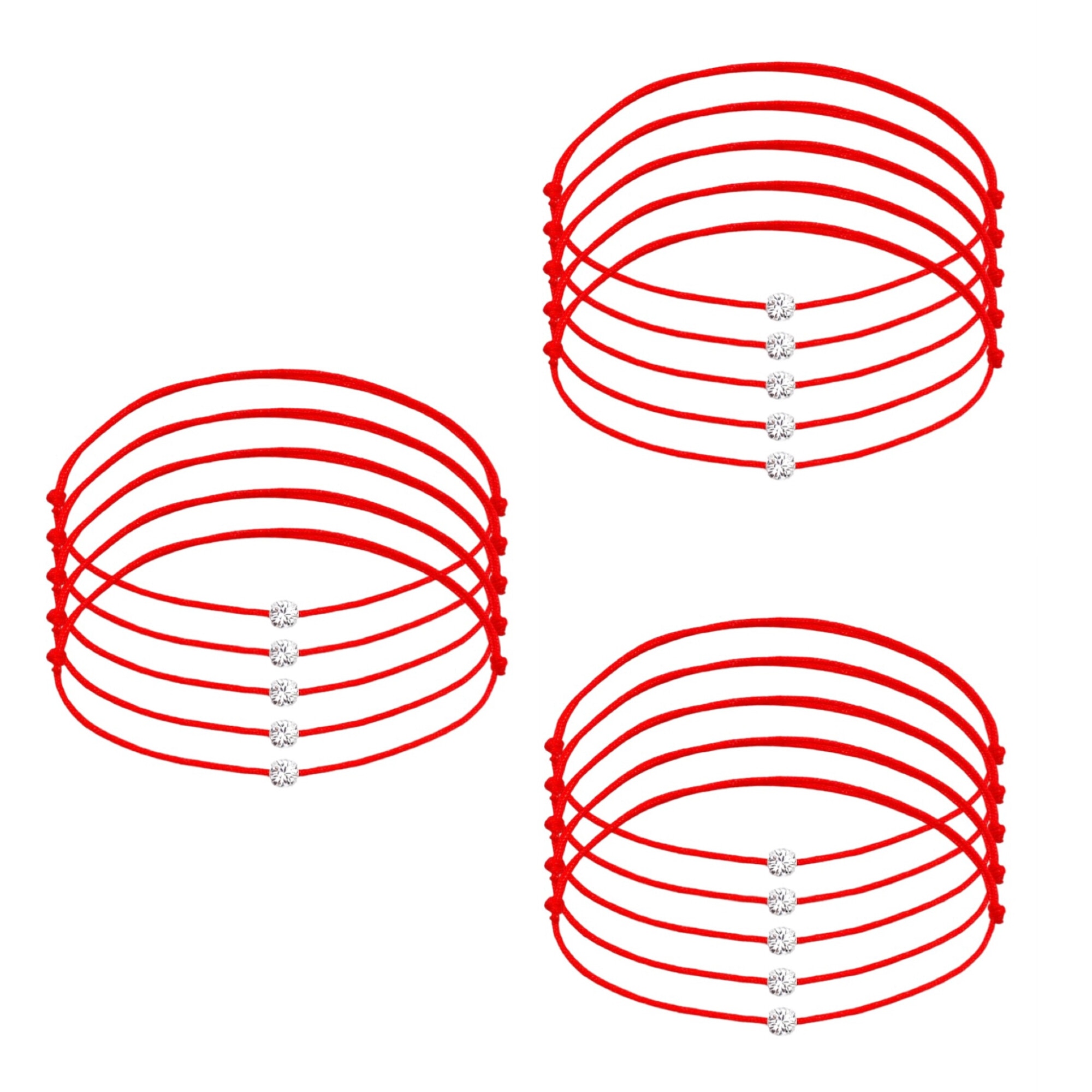 Set 15 bratari Martisor cu Cristale Swarovski Argintii, snur rosu reglabil, 1 Martie