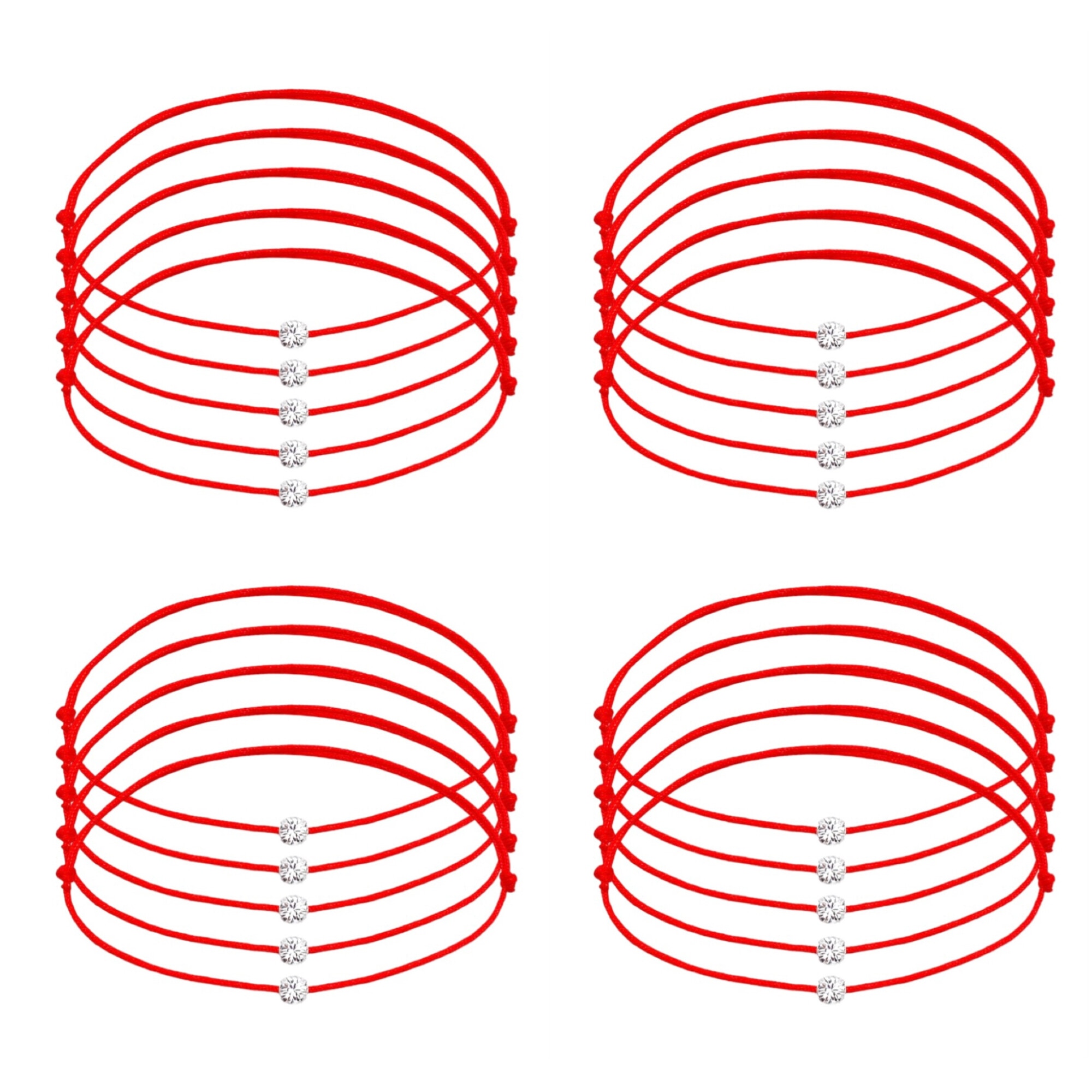 Set 20 bratari Martisor cu Cristale Swarovski Argintii, snur rosu reglabil, 1 Martie