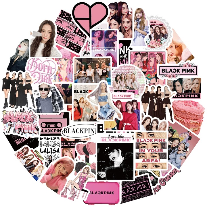 Set 50 stickere decorative PVC, rezistente la apa, pentru toate suprafetele, tema BlackPink