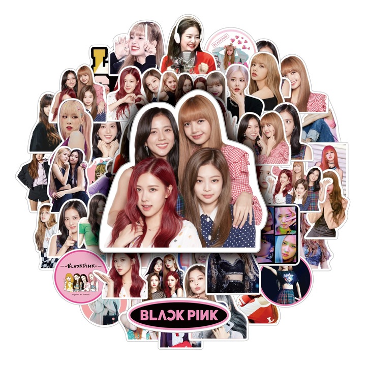 Set de 50 de autocolante impermeabile Kpop Blackpink pentru fete, perfecte pentru laptop-uri, sticle de apa, masini, carti, porti, skateboard-uri, autocolante pentru telefoane mobile, decoratiuni de ziua de nastere, cadouri pentru copii/adulti