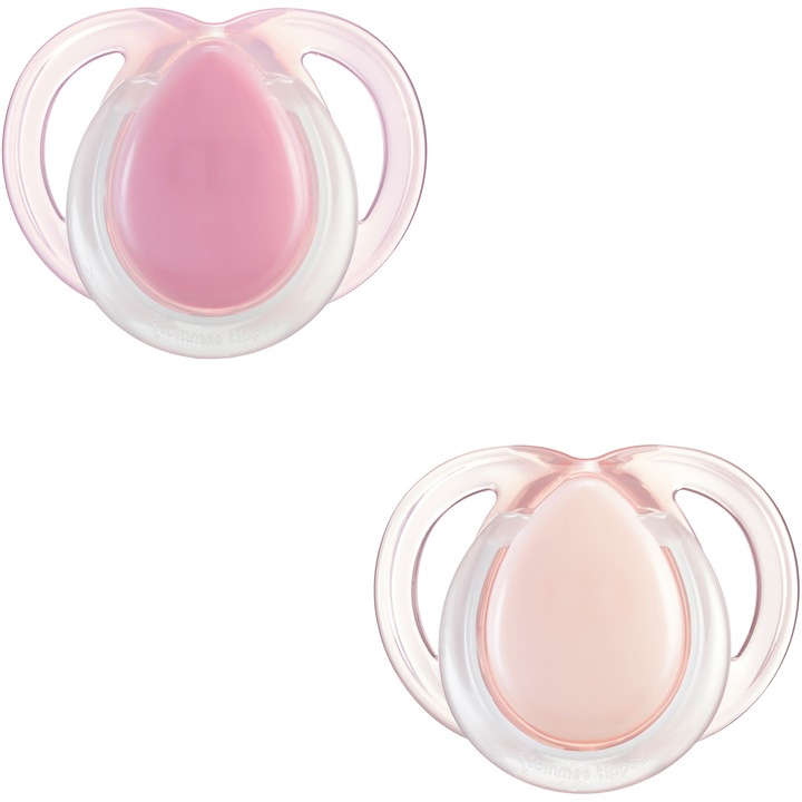Suzeta ortodontica de noapte Tommee Tippee, 0-6 luni, Transparent/Roz, 2 buc