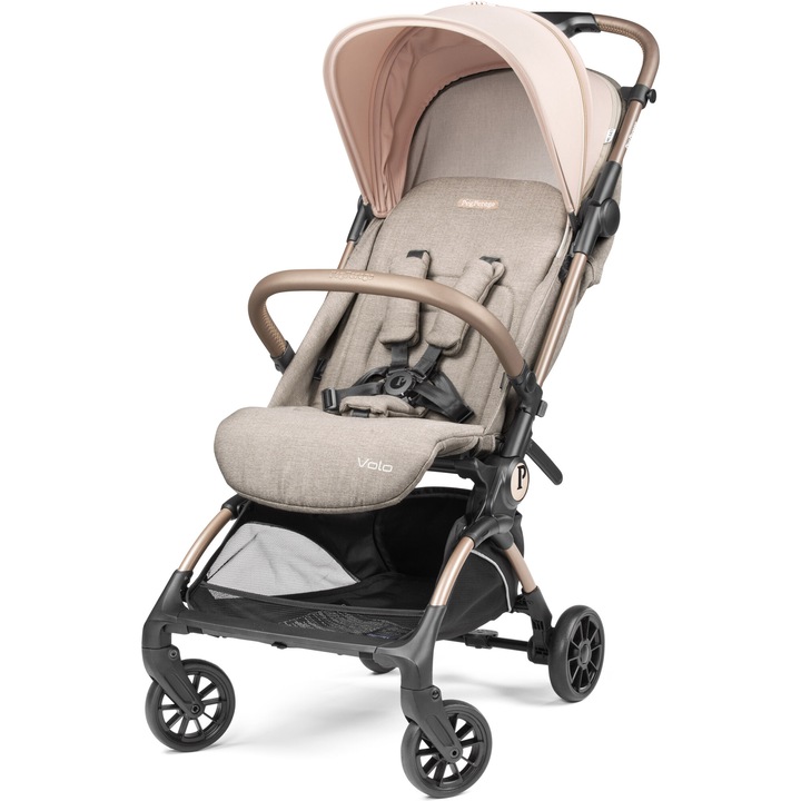 Бебешка количка Peg Perego Volo, Ултракомпактна, Съвместима със самолет, Включена транспортна чанта, 0 - 22 кг, Mon Amour, Бежов/Розов
