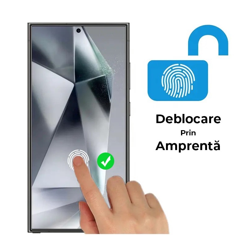 Folie sticla securizata pentru Samsung S25 Ultra, Deblocare Prin Amprenta, Kribo Premium Fit, Transparenta HD, Protectie Ecran Premium, Full Cover, Full Glue
