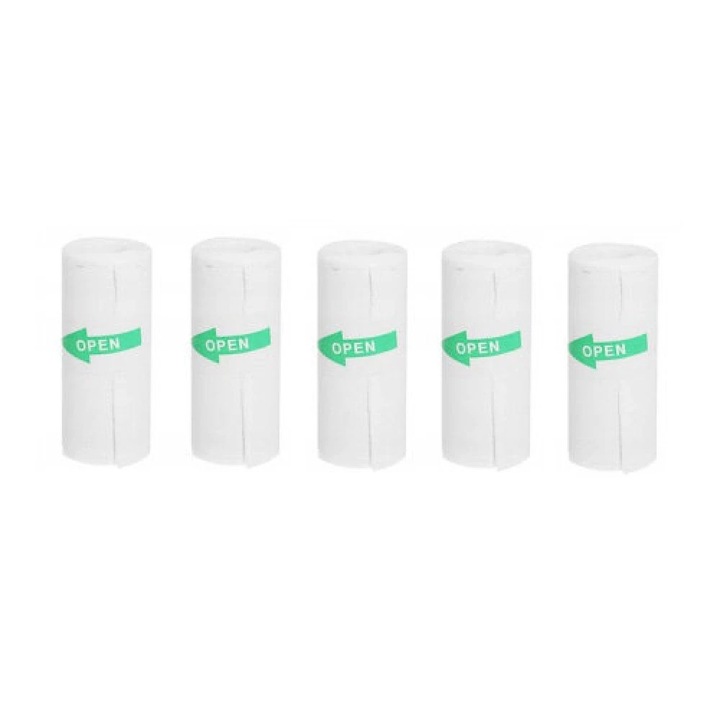 Set 5 role hartie adeziva de imprimanta, Sticky Paper, latime 57mm, pentru mini imprimante, alb