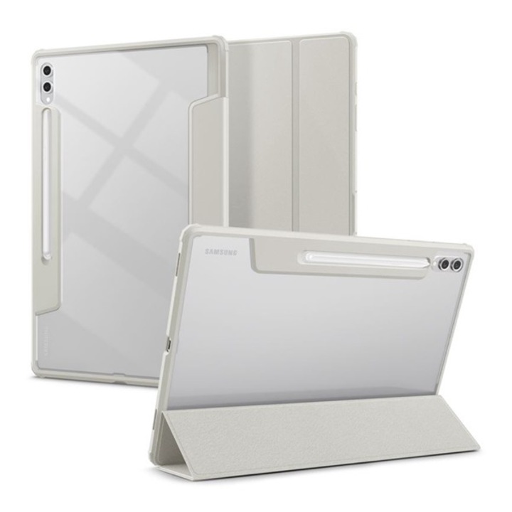 Spigen ultra hybrid pro tabletvédő álló, bőr hatású, flip, oldalra nyíló, trifold, asztali tartó, ceruza tartó, világosszürke, kompatibilis: Samsung Galaxy Tab S8 Ultra LTE, SM-X906, / Galaxy Tab S8 Ultra WIFI, SM-X900, / Galaxy Tab S9 Ultra LTE, SM-X916