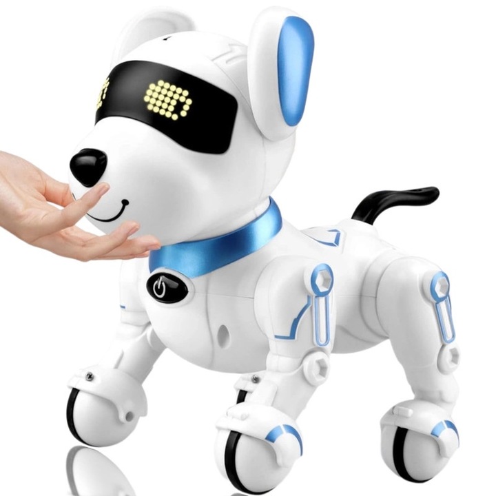 Интерактивна играчка робот куче, с дистанционно управление, пее и танцува, Малка и преносима, LED, 3-8 години, синя