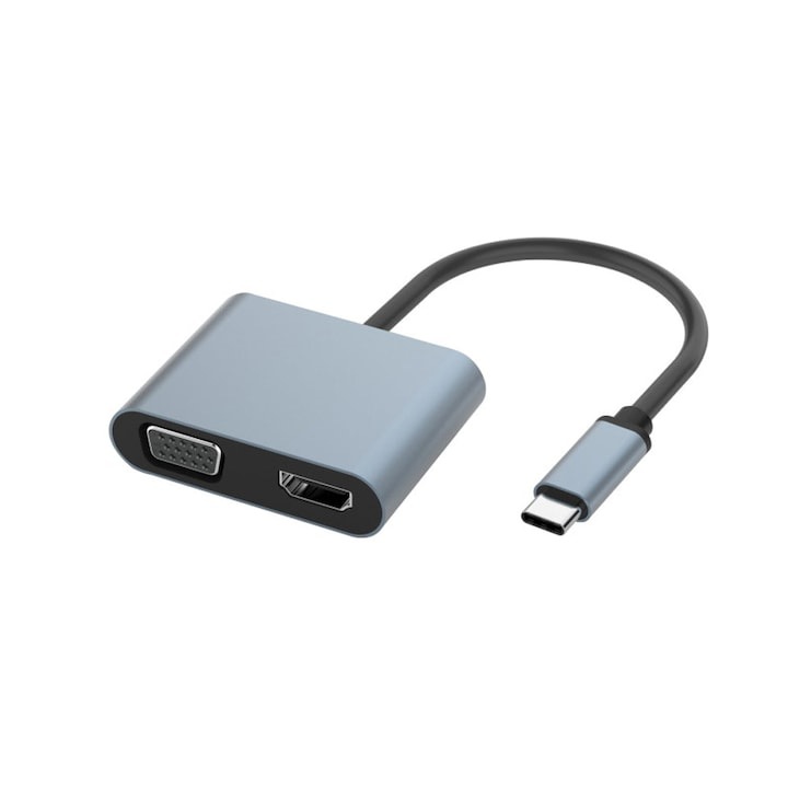 Thunderbolt 3 адаптер, USB-C към HDMI и VGA, UHD 4K, 20 cm алуминиев корпус