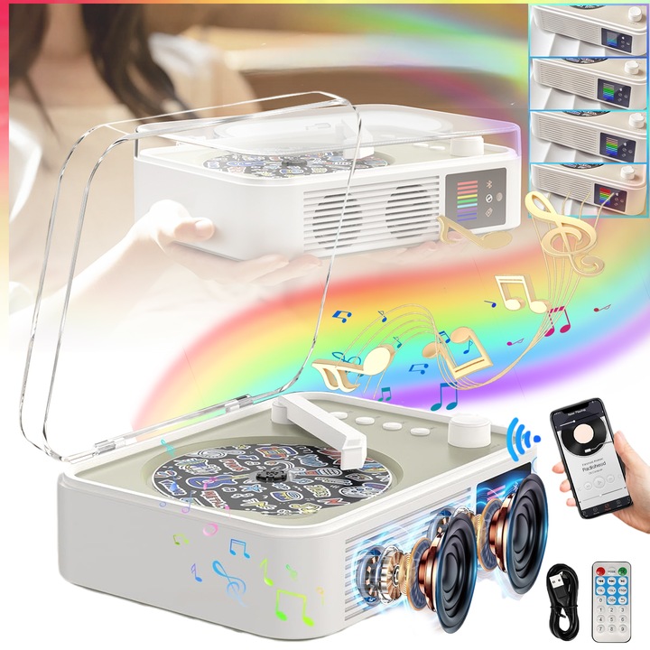 CD плейър, Puepoul, HIFI качество на звука, Bluetooth свързаност, USB флаш устройство, 4000 mAh батерия, интерфейс Type-C, динамичен спектър и др., съвместим с компакт дискове, дистанционно управление, възпроизвеждане от USB флаш устройство, бял