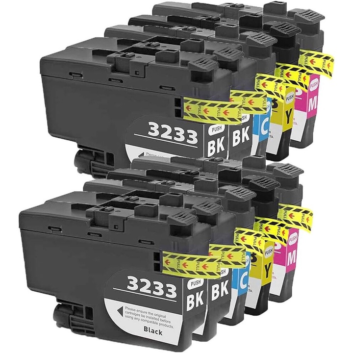 10 db tintapatron készlet LC3233 fekete 65 ml 3000 oldal, kék, piros, sárga 16 ml 1500 oldal kompatibilis Brother DCP-J1100DW, MFC-J1300DW