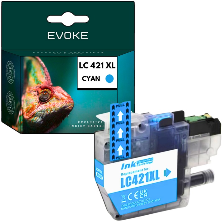 Brother nyomtató tintapatron LC-421 XL cián, 10 ml, 500 oldal, LC-421, kompatibilis a DCP-J1050DW DCP-J1140DW MFC-J1010DW
