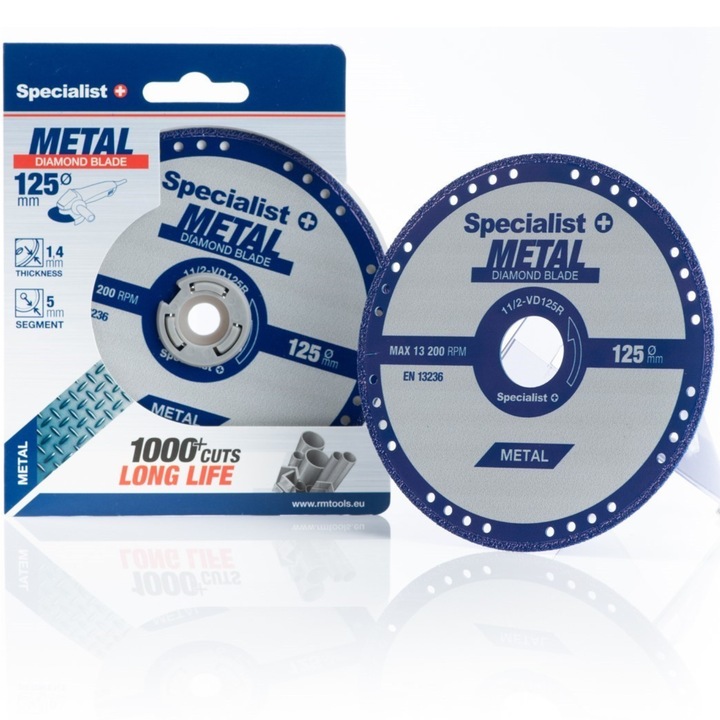 Disc diamantat pentru Metal, Specialist+, pentru taierea diverselor profile, tabla, foi metalice si fittinguri, 125 x 1.4 x 22 mm