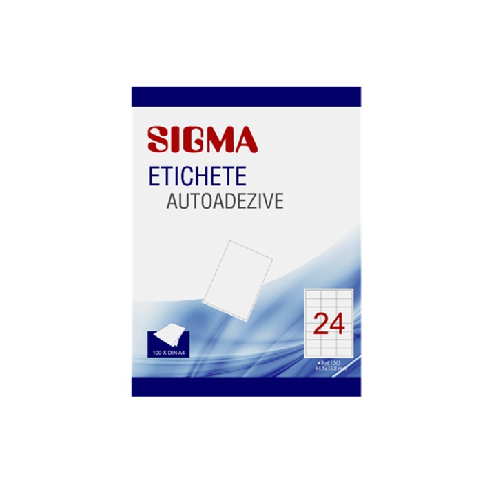 Fehér öntapadó címkék 24/A4, 64,5x33,8 mm, 100 lap/tető, Sigma